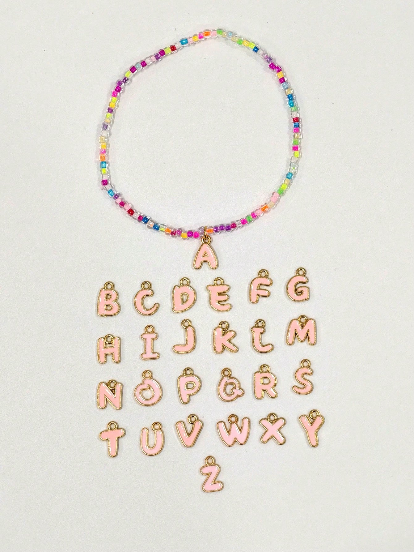 1pc Exquisite Versatile Beach Vacation Style Colorful Glass Elastic Seed Bead Pink Oil Drop A-Z 26 Letter Anklet, Fashion Personalized Jewelry Gift Suitable For Daily Wear, Perfect Party And Holiday G