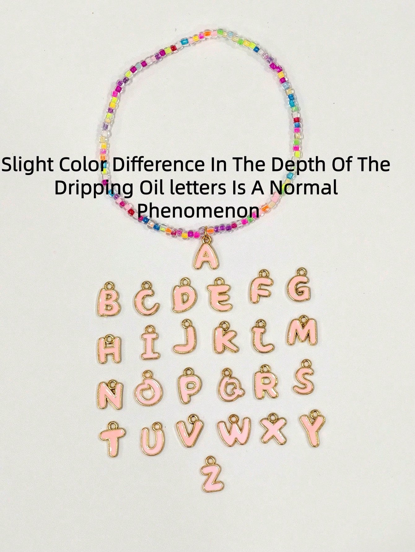 1pc Exquisite Versatile Beach Vacation Style Colorful Glass Elastic Seed Bead Pink Oil Drop A-Z 26 Letter Anklet, Fashion Personalized Jewelry Gift Suitable For Daily Wear, Perfect Party And Holiday G