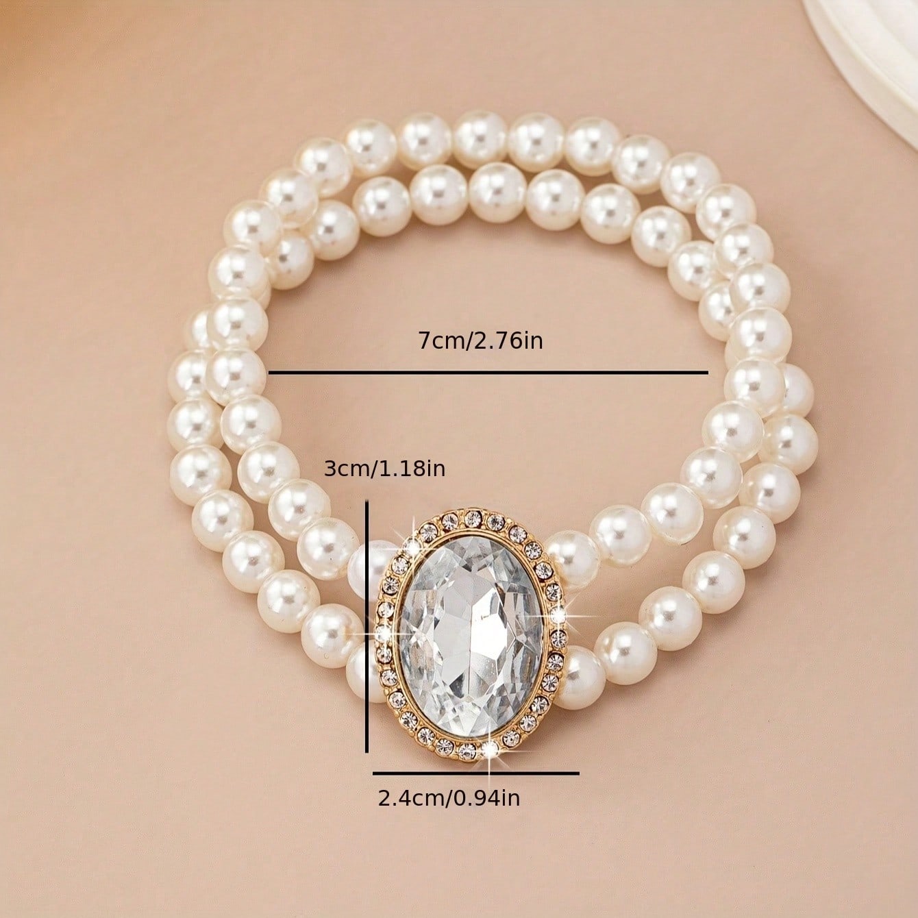 1pc Fashionable & Elegant Double Row Faux Pearl Square Shape With Rhinestone Inlay Unisex Anklet For Daily Wear