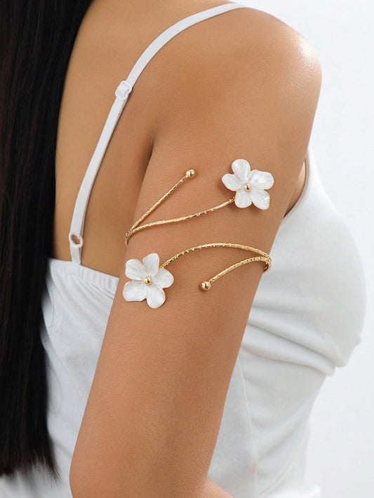 1pc Fashionable Personalized Summer Refreshing Vacation Beach Style Classic Versatile Elegant Handmade Drip Oil White Plumeria Bracelet For Women