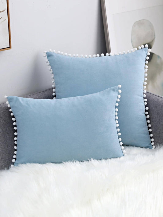 1pc Faux Suede Furry Ball Decorative Throw Pillow/Lumbar Cushion Cover, For Living Room Sofa Bedroom Decor