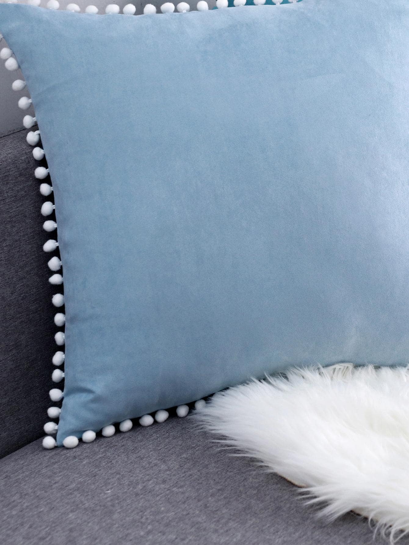 1pc Faux Suede Furry Ball Decorative Throw Pillow/Lumbar Cushion Cover, For Living Room Sofa Bedroom Decor