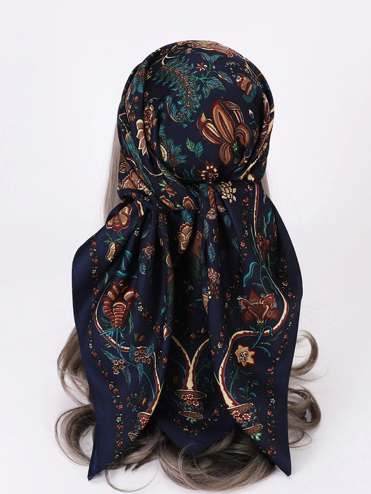 1pc Floral Printed Imitated Silk Twill Scarf Headband For Women, Suitable For Daily Wear Elegant Bandana
