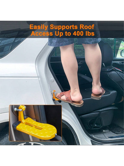 1pc Foldable Car Door Step Stool- Durable Aluminum Alloy, Multi-Function Roof Rack Hook, Parking Assist Wheel Chock, SUV Truck Van Universal Door Lock Climbing Pedal, Luggage Rack Auxiliary Ladder, O