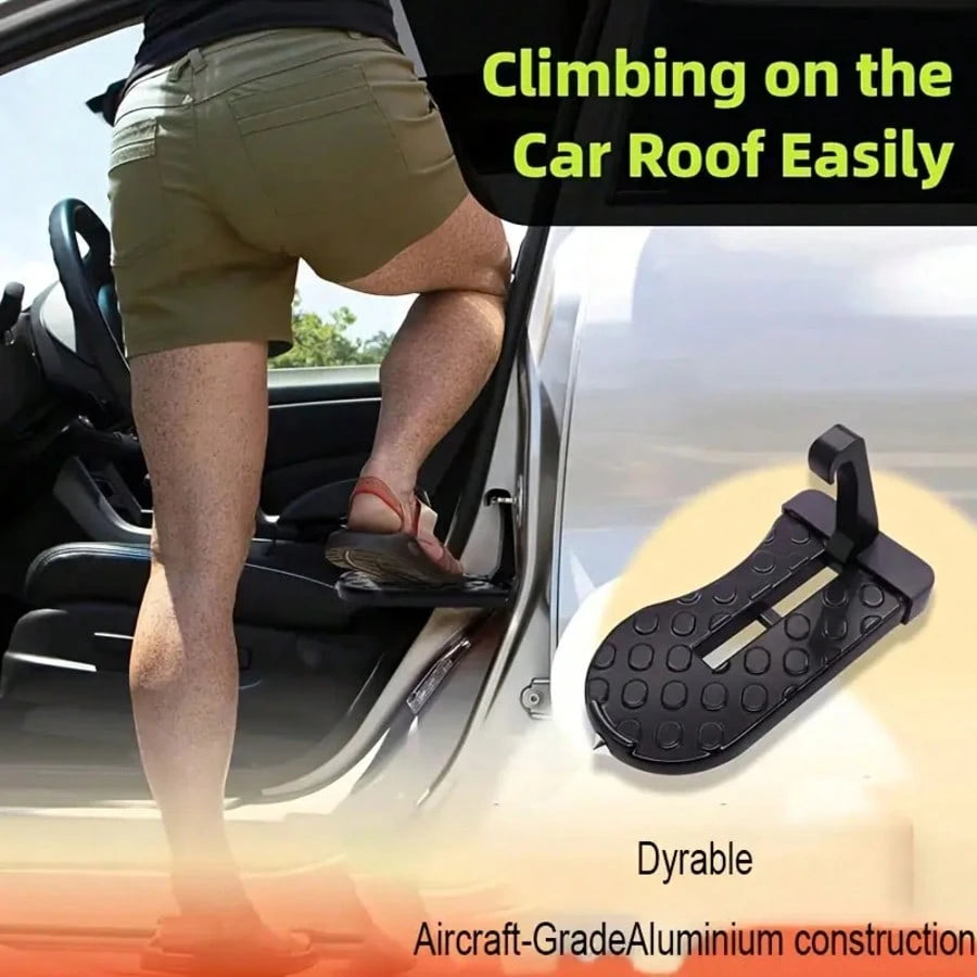 1pc Foldable Car Door Step Stool- Durable Aluminum Alloy, Multi-Function Roof Rack Hook, Parking Assist Wheel Chock, SUV Truck Van Universal Door Lock Climbing Pedal, Luggage Rack Auxiliary Ladder, O
