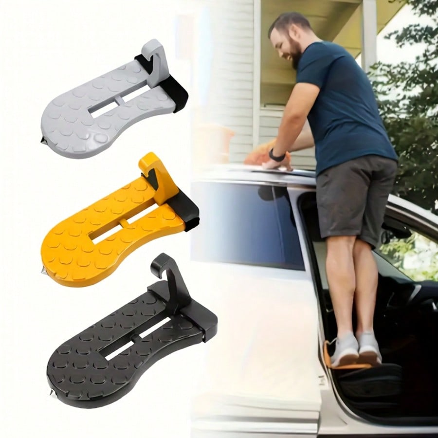 1pc Foldable Car Door Step Stool- Durable Aluminum Alloy, Multi-Function Roof Rack Hook, Parking Assist Wheel Chock, SUV Truck Van Universal Door Lock Climbing Pedal, Luggage Rack Auxiliary Ladder, O