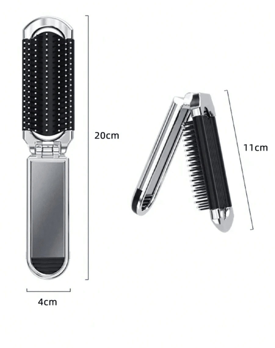 1pc Foldable Silver-Plated Comb With Mirror- Portable Compact Hair Brush, Travel-Friendly Hair Tool For Barber Salon, Beauty & Daily Use,Hair Tools,Hair Items,Travel Essential,Travel,Barber,Hairstyli