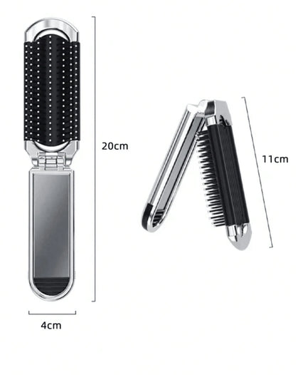 1pc Foldable Silver-Plated Comb With Mirror- Portable Compact Hair Brush, Travel-Friendly Hair Tool For Barber Salon, Beauty & Daily Use,Hair Tools,Hair Items,Travel Essential,Travel,Barber,Hairstyli