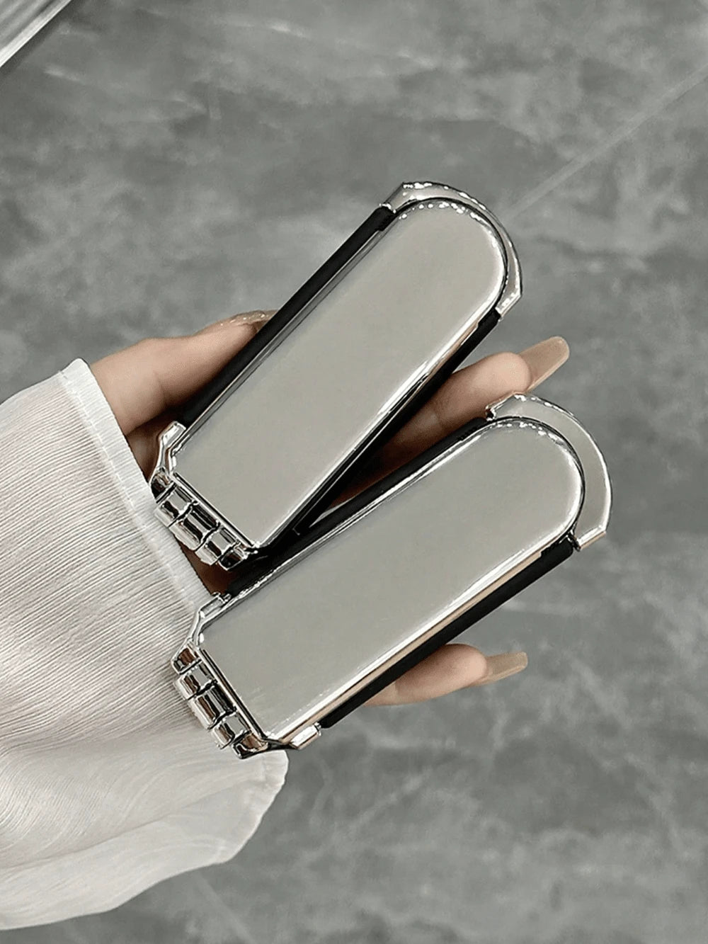 1pc Foldable Silver-Plated Comb With Mirror- Portable Compact Hair Brush, Travel-Friendly Hair Tool For Barber Salon, Beauty & Daily Use,Hair Tools,Hair Items,Travel Essential,Travel,Barber,Hairstyli