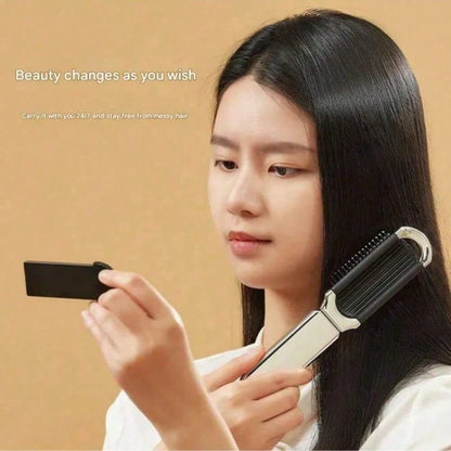 1pc Foldable Silver-Tone Metallic Comb With Built-In Mirror, Compact & Portable