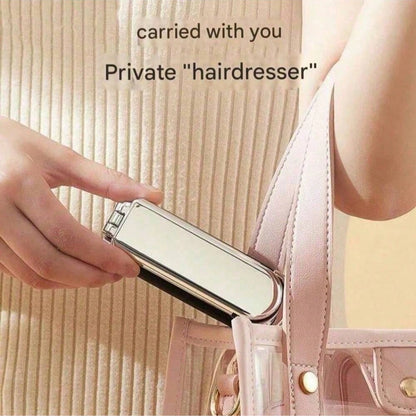 1pc Foldable Silver-Tone Metallic Comb With Built-In Mirror, Compact & Portable