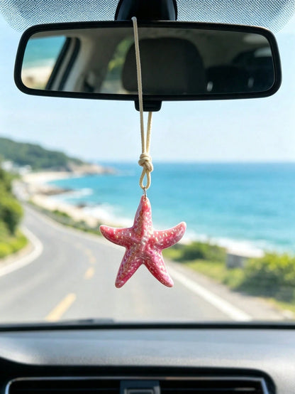 1pc Fresh Iridescent Starfish Car Hanging Ornament, Rearview Mirror Pendant Ocean Style Car Interior Decoration