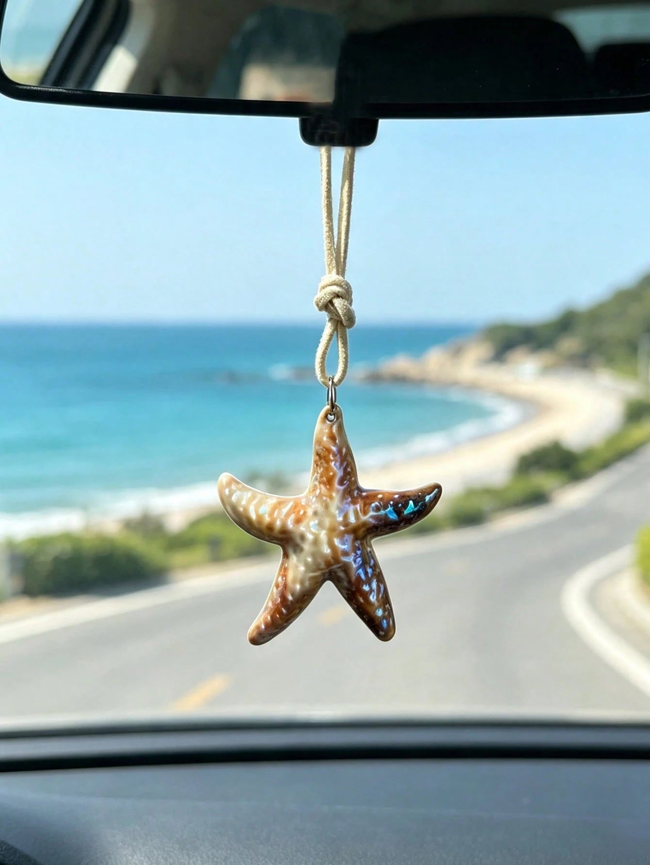 1pc Fresh Iridescent Starfish Car Hanging Ornament, Rearview Mirror Pendant Ocean Style Car Interior Decoration