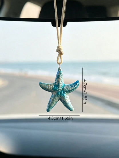 1pc Fresh Iridescent Starfish Car Hanging Ornament, Rearview Mirror Pendant Ocean Style Car Interior Decoration