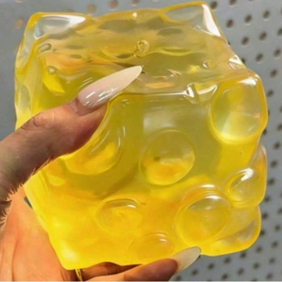1pc Giant Transparent Square Cheese Squeeze Toy, Jelly Soft Slow Rebound Stress Relief Squishy, Cute Sensory Soothing Fingertip Toy, Desktop Decor