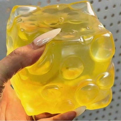1pc Giant Transparent Square Cheese Squeeze Toy, Jelly Soft Slow Rebound Stress Relief Squishy, Cute Sensory Soothing Fingertip Toy, Desktop Decor
