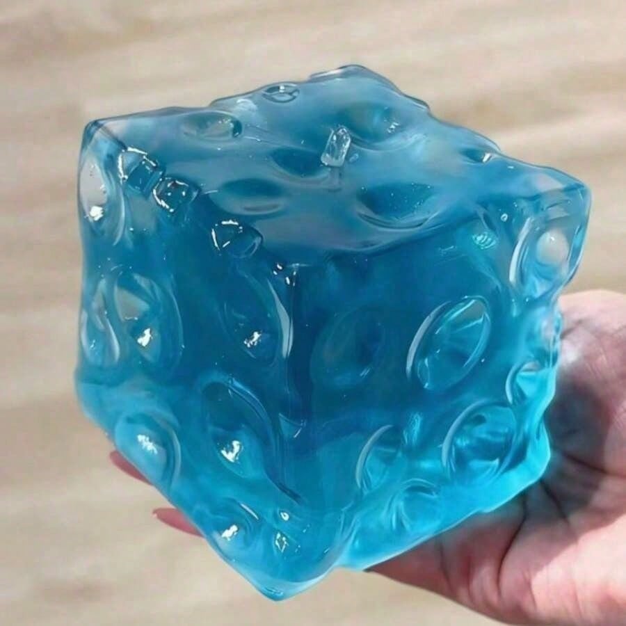 1pc Giant Transparent Square Cheese Squeeze Toy, Jelly Soft Slow Rebound Stress Relief Squishy, Cute Sensory Soothing Fingertip Toy, Desktop Decor