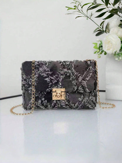 1pc Girls' Argyle Crossbody Bag, Small Square Shoulder Bag, Coin Purse, Fashion Versatile Minimalist Chain Design, Suitable For Daily, Shopping, Ideal Gift