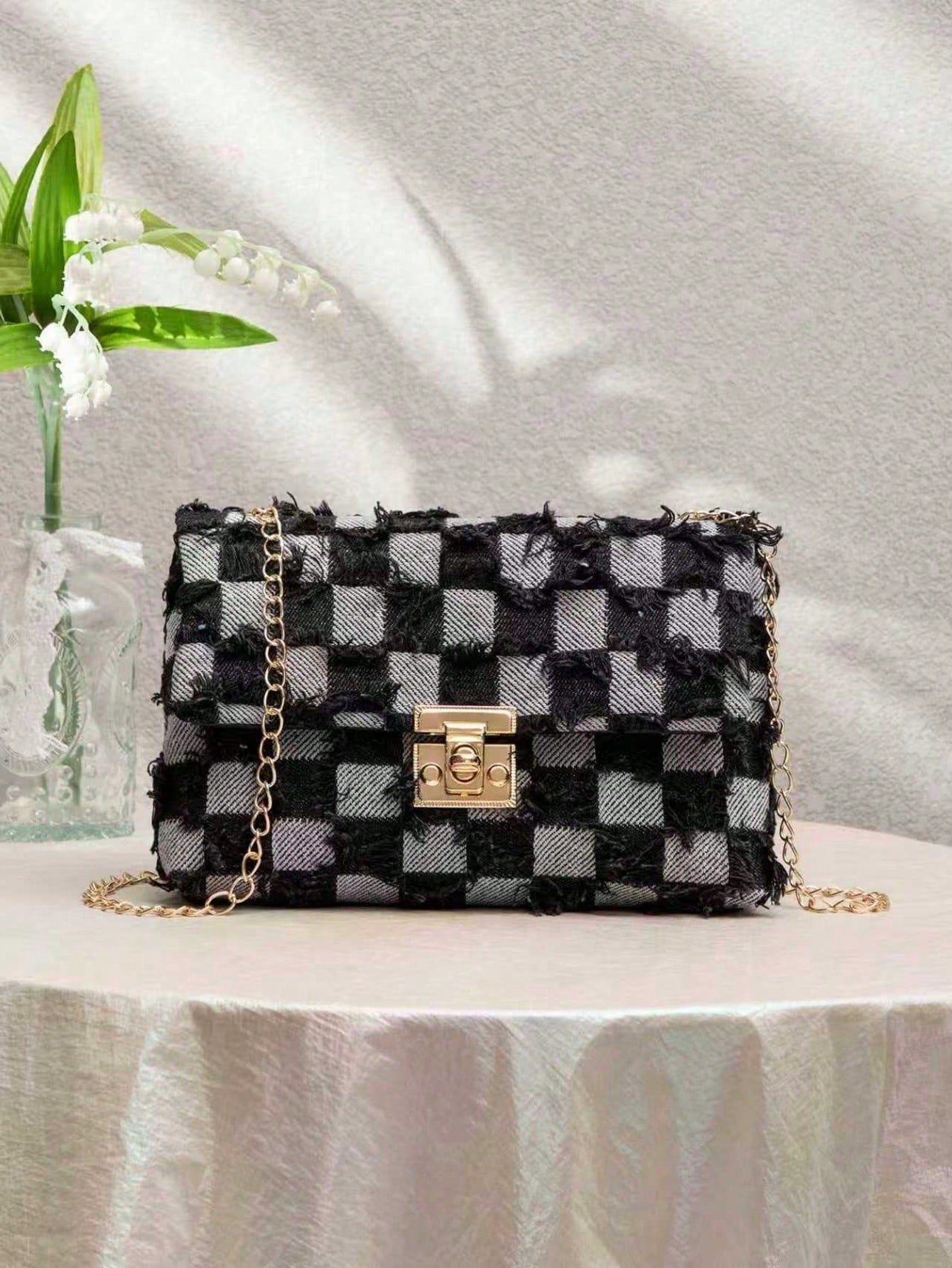 1pc Girls' Argyle Crossbody Bag, Small Square Shoulder Bag, Coin Purse, Fashion Versatile Minimalist Chain Design, Suitable For Daily, Shopping, Ideal Gift