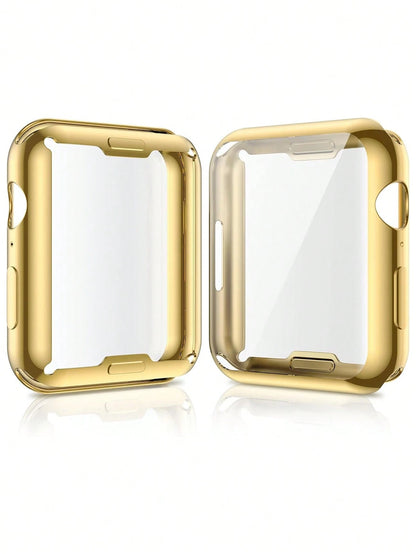 1pc Gold Men Women TPU Full Cover High Definition Ultra Thin Watch Case, Anti-Drop Fashionable Casual Screen Protector Cover, For Apple Watch Case 38/40/41/42/44/45/46/49Mm, For Apple Watch Series Ult