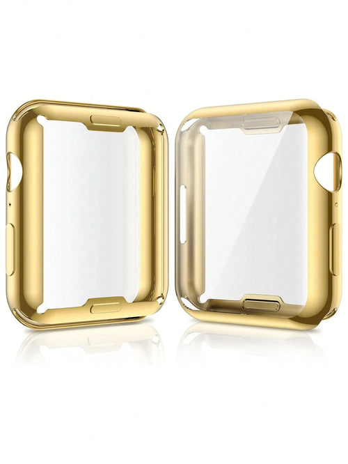1pc Gold Men Women TPU Full Cover High Definition Ultra Thin Watch Case, Anti-Drop Fashionable Casual Screen Protector Cover, For Apple Watch Case 38/40/41/42/44/45/46/49Mm, For Apple Watch Series Ult