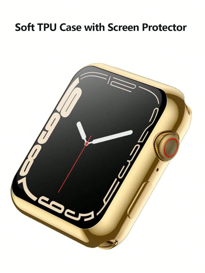 1pc Gold Men Women TPU Full Cover High Definition Ultra Thin Watch Case, Anti-Drop Fashionable Casual Screen Protector Cover, For Apple Watch Case 38/40/41/42/44/45/46/49Mm, For Apple Watch Series Ult