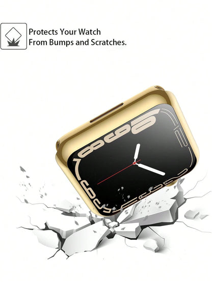 1pc Gold Men Women TPU Full Cover High Definition Ultra Thin Watch Case, Anti-Drop Fashionable Casual Screen Protector Cover, For Apple Watch Case 38/40/41/42/44/45/46/49Mm, For Apple Watch Series Ult