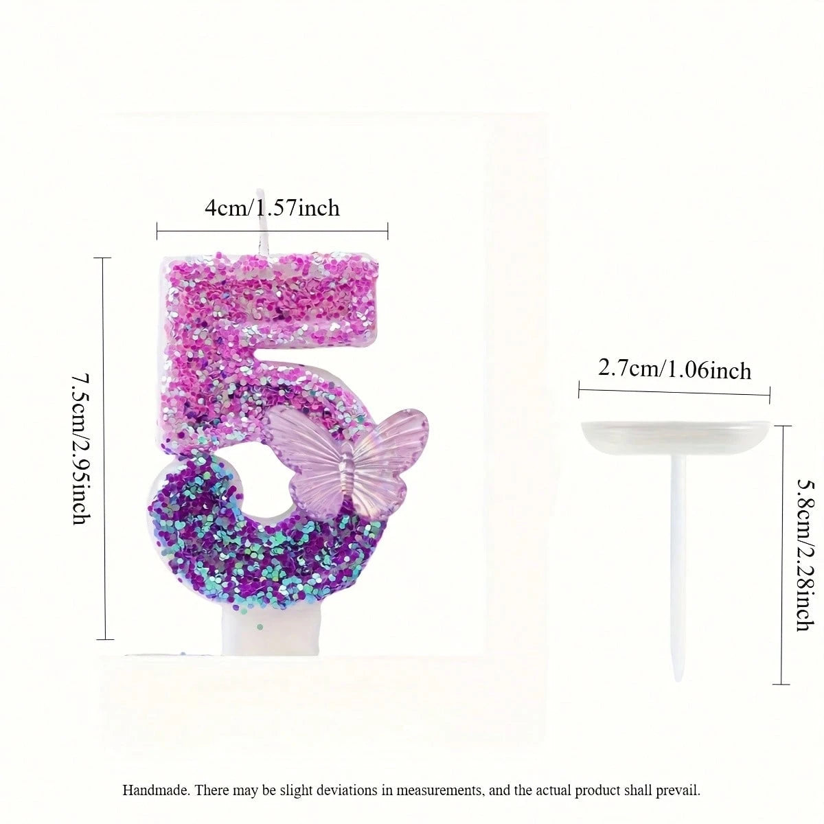 1pc Gradient Purple Iridescent Glitter Number 1 Birthday Candle With Transparent Butterfly Ornament, Baby Girl 1st Birthday Cake Topper