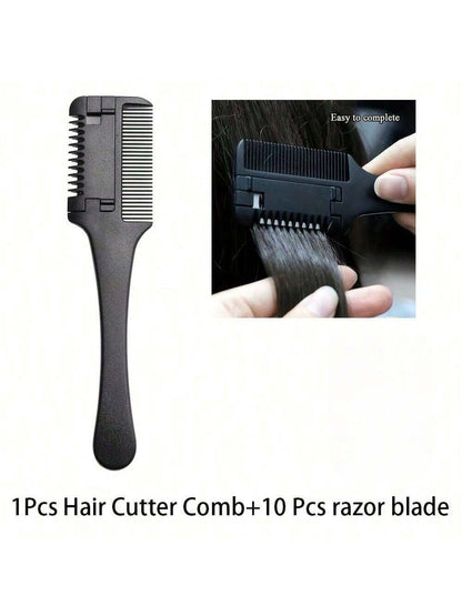 1pc Hair Comb, Fine Hair Razor Comb, Includes 10 Replacement Blades, Men's Fine Hair Trimming Comb, Suitable For Men With Thick And Thin Hair, Gym, Barbershop, Men's Accessories, Men's Head Care Produ
