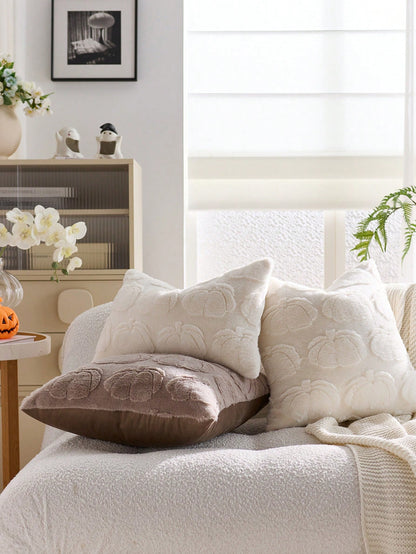 1pc Halloween Beige Pumpkin Decor Throw Pillow Case, Reverse Side With Plush Fabric, Square Cushion Cover, Holiday Home Pillow Sham Decor, Soft Velvet Fabric, Modern Decor For Sofa, Home & Bedroom,Fal