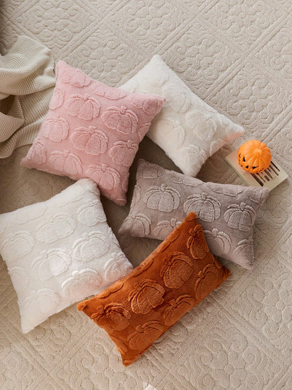 1pc Halloween Beige Pumpkin Decor Throw Pillow Case, Reverse Side With Plush Fabric, Square Cushion Cover, Holiday Home Pillow Sham Decor, Soft Velvet Fabric, Modern Decor For Sofa, Home & Bedroom,Fal