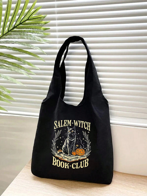 1pc Halloween Printed Linen Tote Bag, Linen Coin Purse, Square Shopping Bag, Teacher's Day Thank You Gift, Women's Large Capacity Linen Tote Bag. Multiple Printed Patterns Available. Halloween Bag, Pe