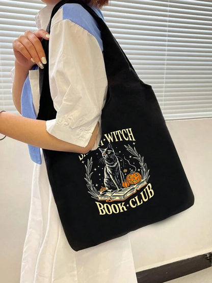 1pc Halloween Printed Linen Tote Bag, Linen Coin Purse, Square Shopping Bag, Teacher's Day Thank You Gift, Women's Large Capacity Linen Tote Bag. Multiple Printed Patterns Available. Halloween Bag, Pe
