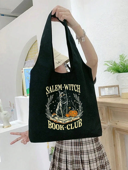 1pc Halloween Printed Linen Tote Bag, Linen Coin Purse, Square Shopping Bag, Teacher's Day Thank You Gift, Women's Large Capacity Linen Tote Bag. Multiple Printed Patterns Available. Halloween Bag, Pe