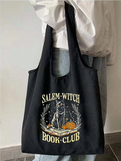 1pc Halloween Printed Linen Tote Bag, Linen Coin Purse, Square Shopping Bag, Teacher's Day Thank You Gift, Women's Large Capacity Linen Tote Bag. Multiple Printed Patterns Available. Halloween Bag, Pe