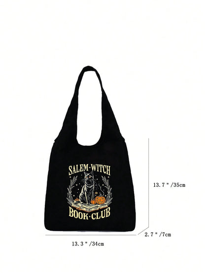 1pc Halloween Printed Linen Tote Bag, Linen Coin Purse, Square Shopping Bag, Teacher's Day Thank You Gift, Women's Large Capacity Linen Tote Bag. Multiple Printed Patterns Available. Halloween Bag, Pe
