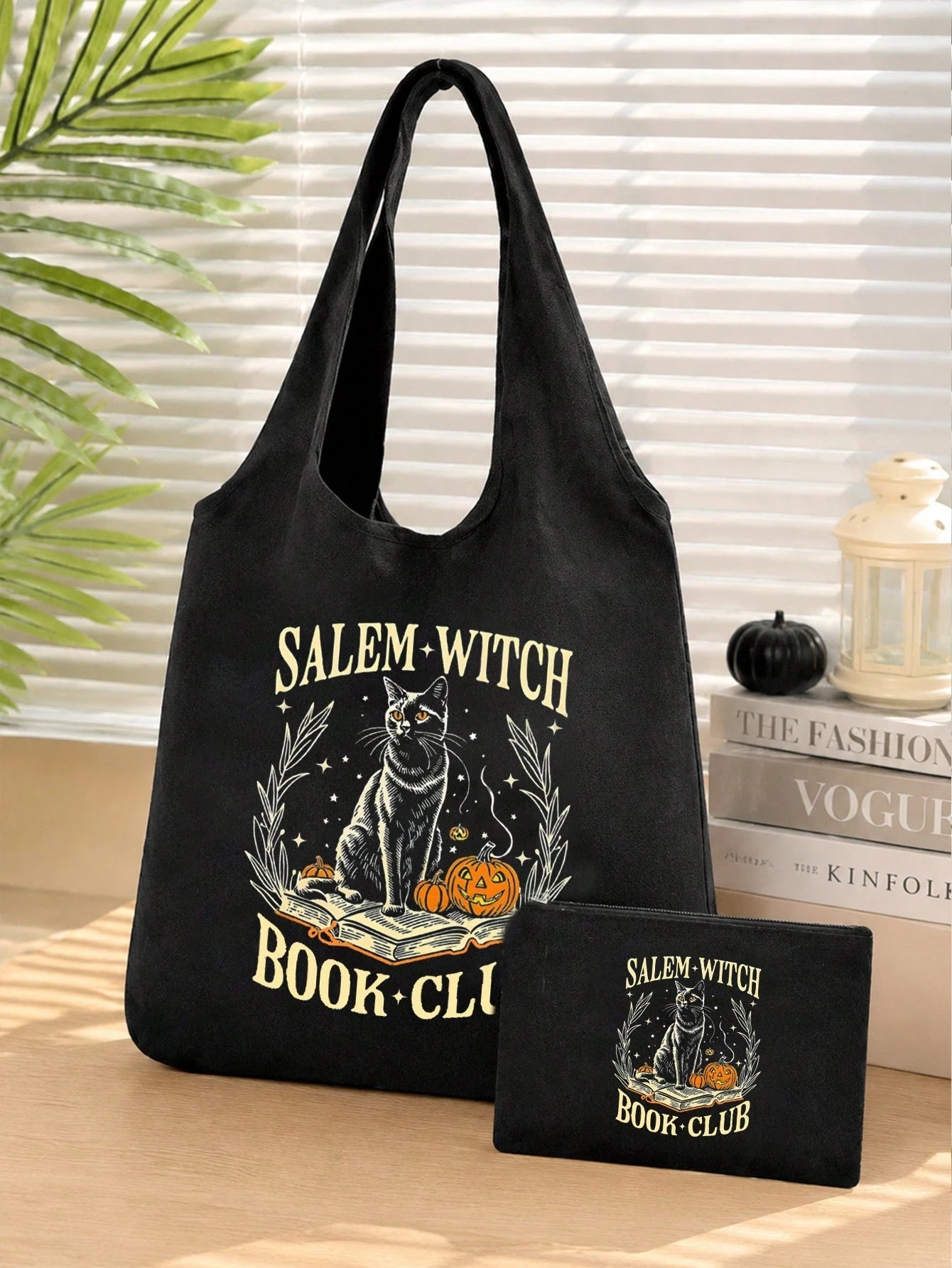 1pc Halloween Printed Linen Tote Bag, Linen Coin Purse, Square Shopping Bag, Teacher's Day Thank You Gift, Women's Large Capacity Linen Tote Bag. Multiple Printed Patterns Available. Halloween Bag, Pe