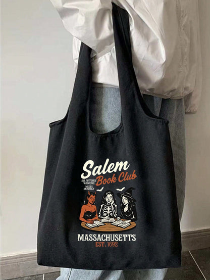 1pc Halloween Printed Linen Tote Bag, Linen Coin Purse, Square Shopping Bag, Teacher's Day Thank You Gift, Women's Large Capacity Linen Tote Bag. Multiple Printed Patterns Available. Halloween Bag, Pe