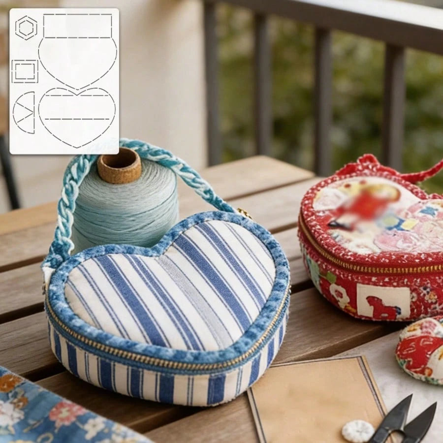 1pc Handmade DIY Tracing Patchwork Template, PET Sewing Template DIY Heart Patchwork Storage Box Quilting Template, Handmade DIY Drawing Tool, Patchwork Template, Sewing Tool Storage Box, Includes Tem