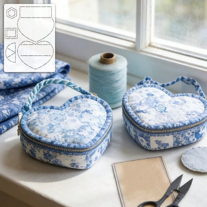 1pc Handmade DIY Tracing Patchwork Template, PET Sewing Template DIY Heart Patchwork Storage Box Quilting Template, Handmade DIY Drawing Tool, Patchwork Template, Sewing Tool Storage Box, Includes Tem