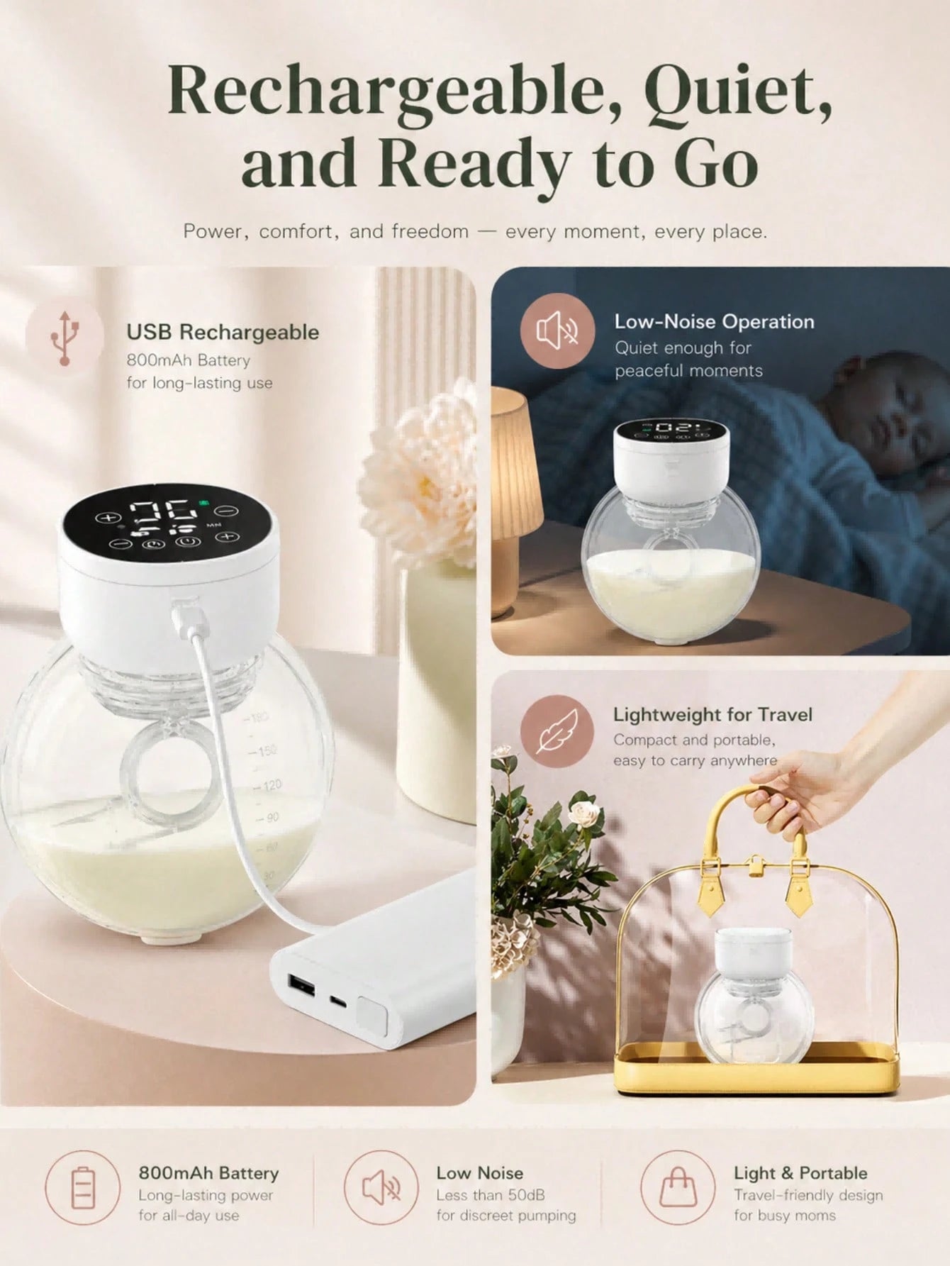 1pc Hands-Free Wearable Electric Breast Pump, Hands-Free Milk Collector, Suitable As Halloween, Christmas, Easter Gift