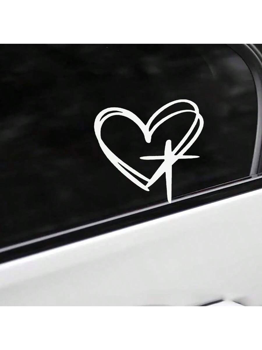 1pc Heart Cross Car Decal, Bottle Laptop Christian Decal Sticker