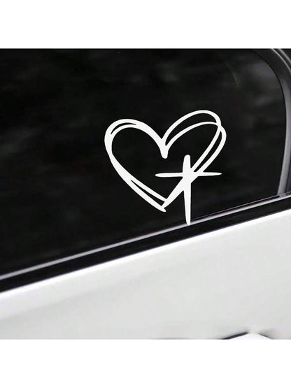 1pc Heart Cross Car Decal, Bottle Laptop Christian Decal Sticker