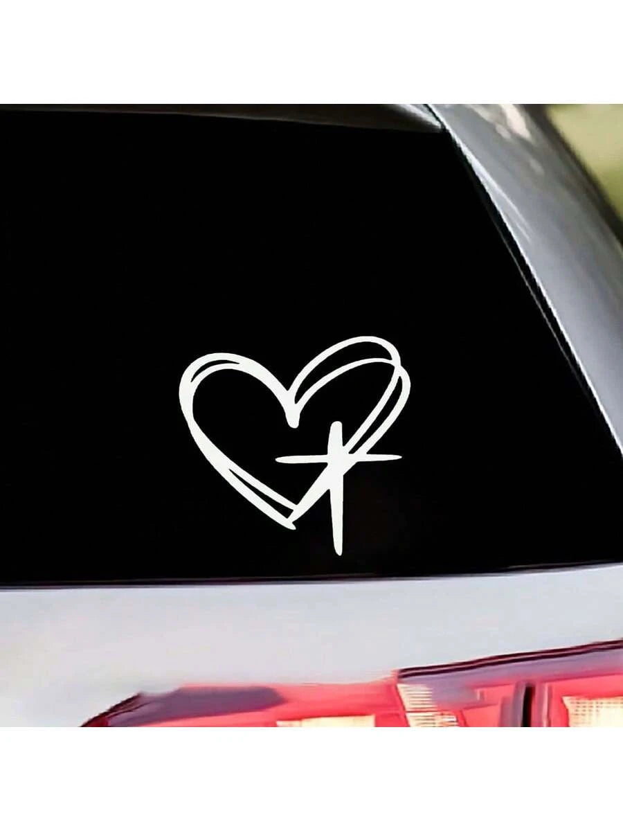 1pc Heart Cross Car Decal, Bottle Laptop Christian Decal Sticker