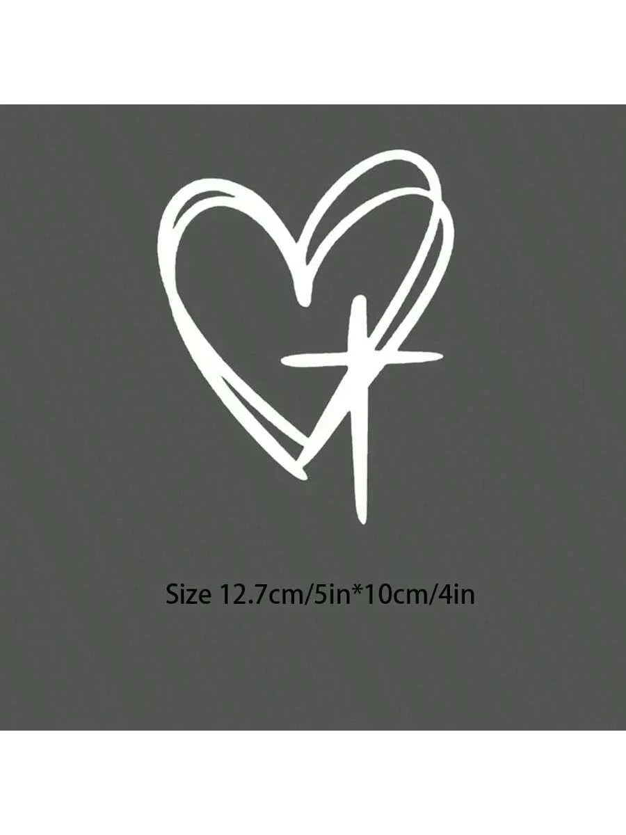 1pc Heart Cross Car Decal, Bottle Laptop Christian Decal Sticker
