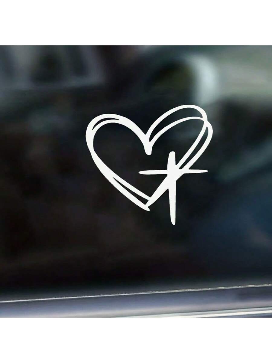 1pc Heart Cross Car Decal, Bottle Laptop Christian Decal Sticker