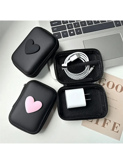 1pc Heart Pattern Eva Storage Bag, Earphone Bag, Coin Zipper Bag School Supplies School Accessories Back To School University Studentscharger Case Office Must Haves Digital Bag Cable Camerabag Electro