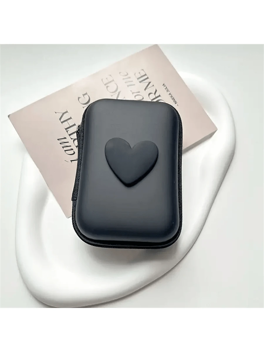 1pc Heart Pattern Eva Storage Bag, Earphone Bag, Coin Zipper Bag School Supplies School Accessories Back To School University Studentscharger Case Office Must Haves Digital Bag Cable Camerabag Electro