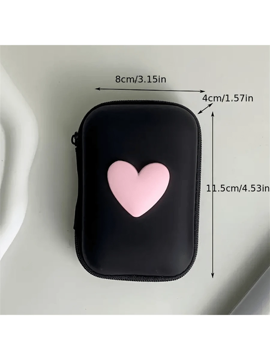 1pc Heart Pattern Eva Storage Bag, Earphone Bag, Coin Zipper Bag School Supplies School Accessories Back To School University Studentscharger Case Office Must Haves Digital Bag Cable Camerabag Electro