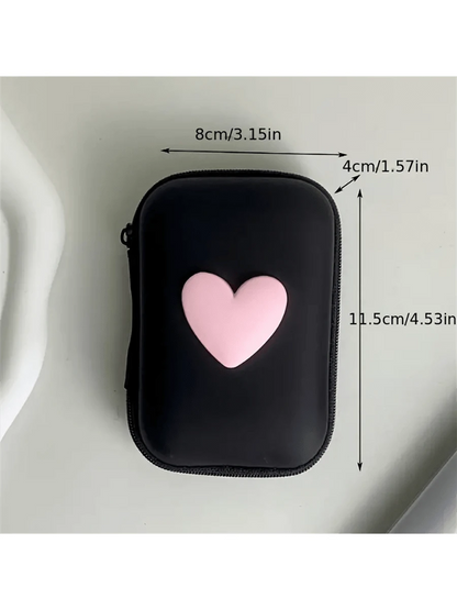 1pc Heart Pattern Eva Storage Bag, Earphone Bag, Coin Zipper Bag School Supplies School Accessories Back To School University Studentscharger Case Office Must Haves Digital Bag Cable Camerabag Electro